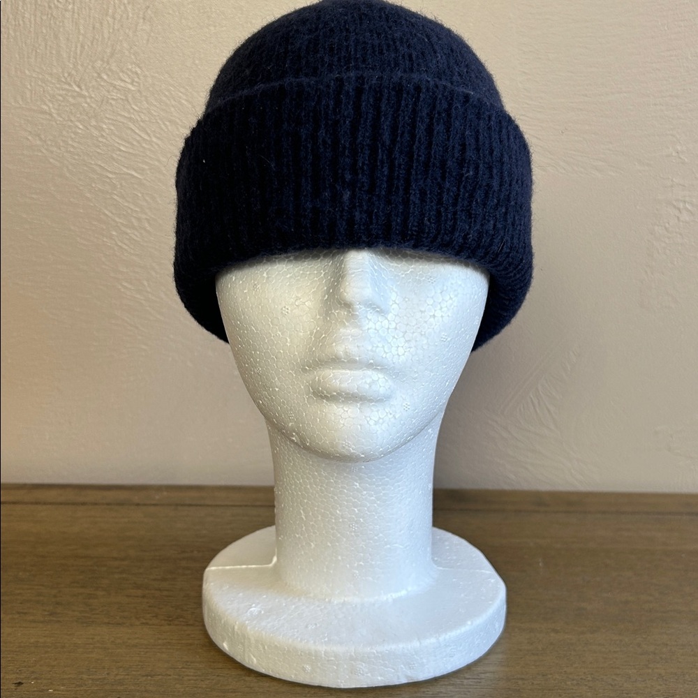 Rugged Utilitarian Blue 100%  Wool Knit Beanie. Folded Cuff. Outdoor Made in USA